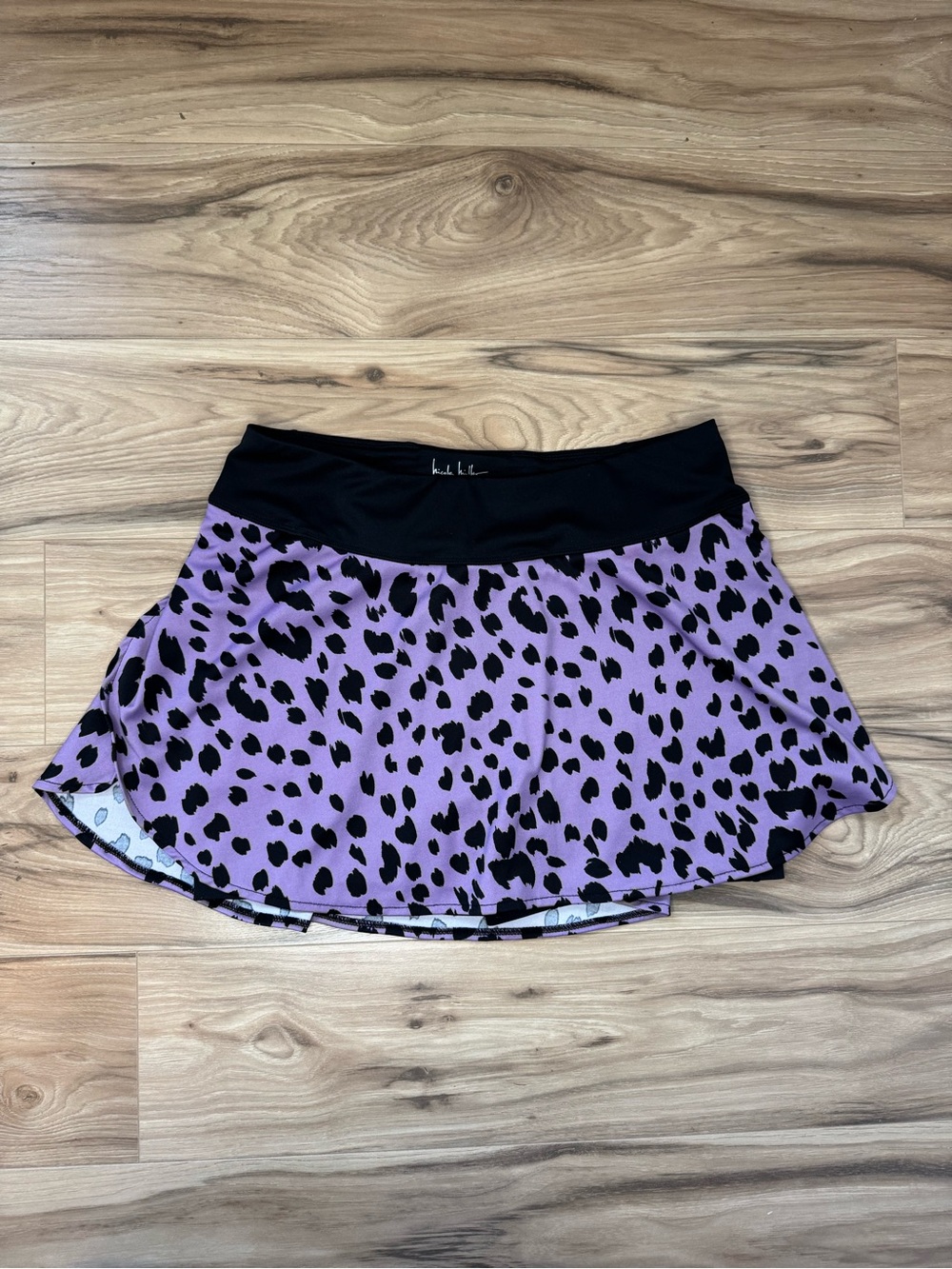 Nicole Miller Sport Lavender Leopard Print Skater Skirt with Black Waistband